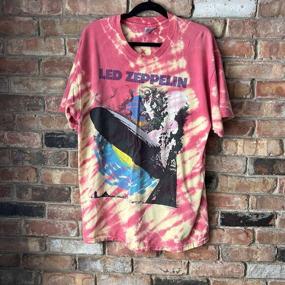 Vintage Led Zeppelin XL Hindenburg Crash Tie Dye Orange '95 Shirt Rock Faded